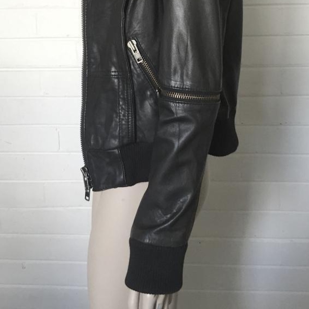 All Saints Black Leather Zip-Up Jacket - Picture 5 of 8